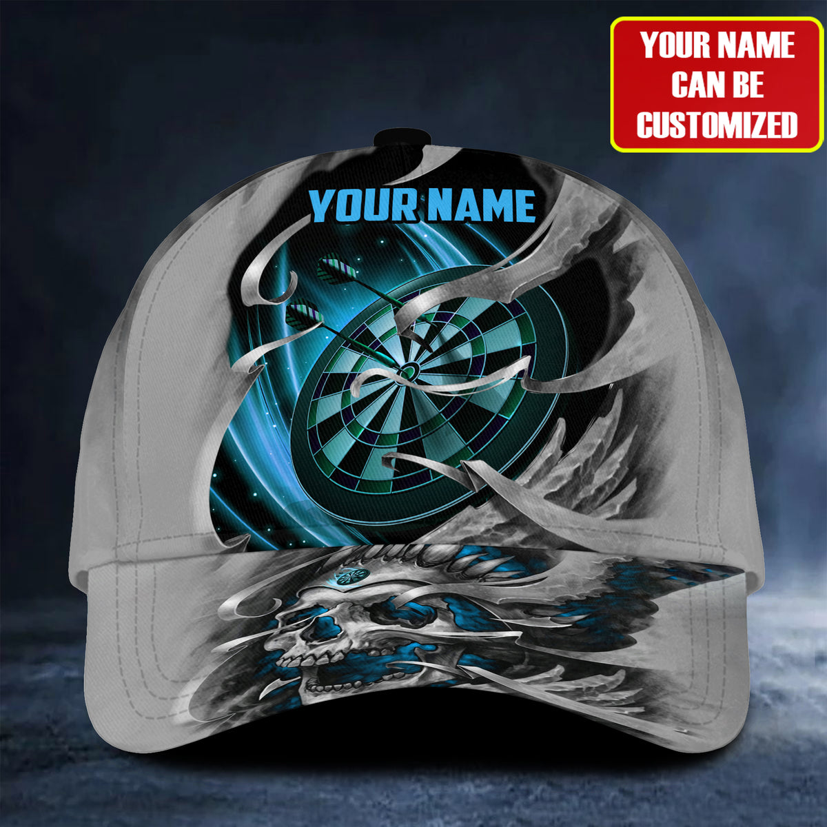Personalized Name Teal Skull Darts Classic Cap Q240208