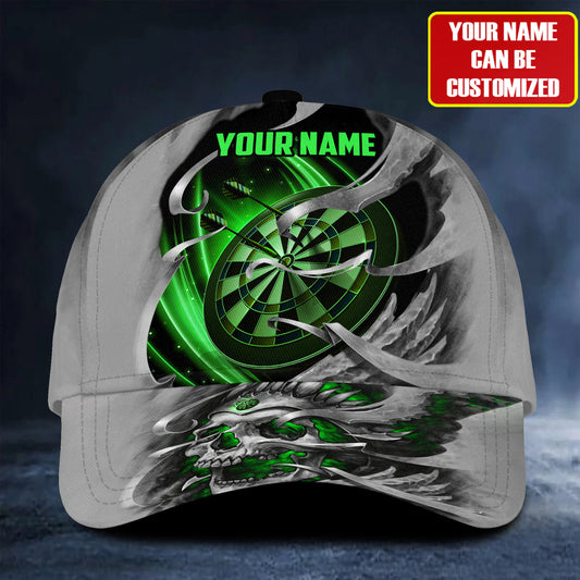 Personalized Name Green Skull Darts Classic Cap Q240208