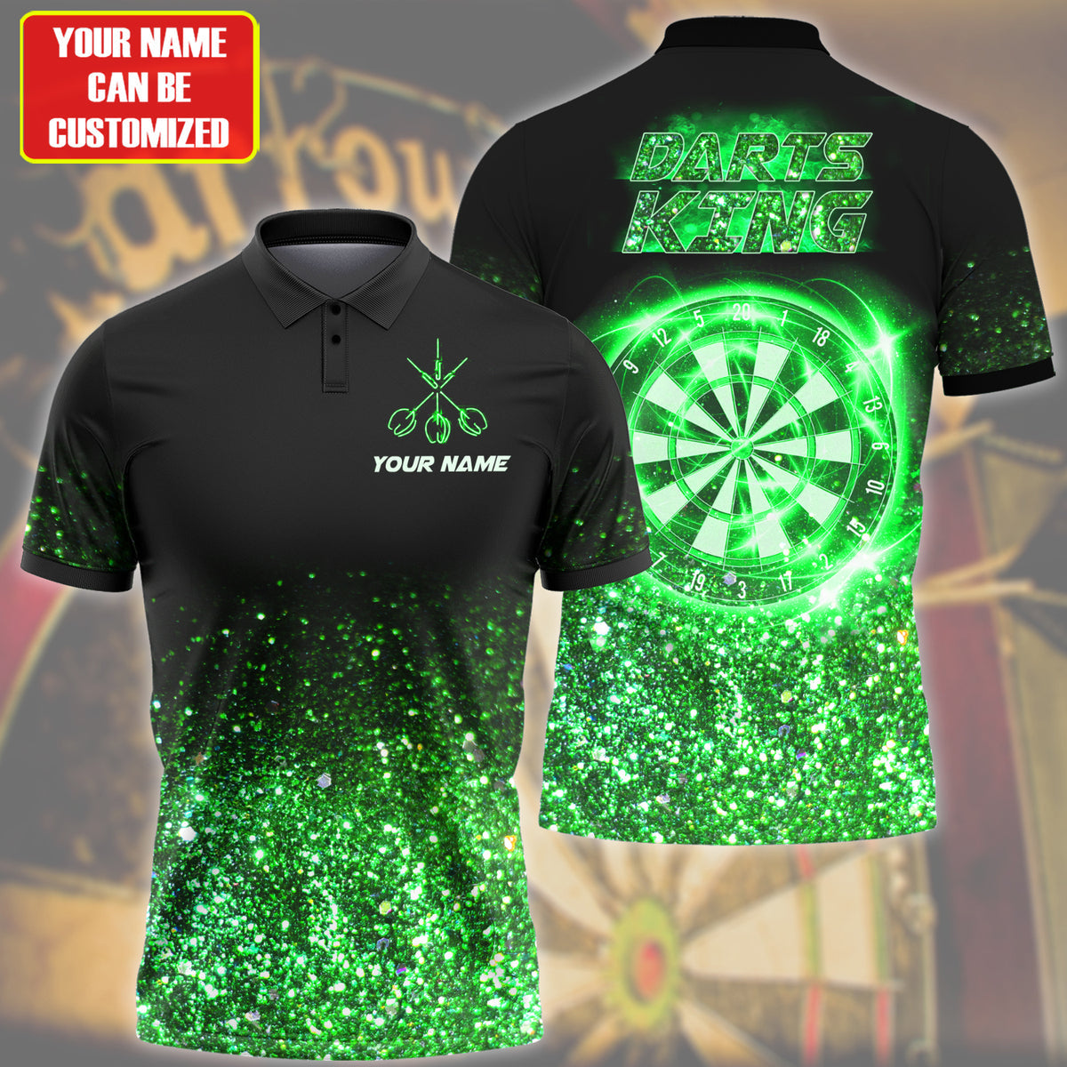 Personalized Name Green Darts King All Over Printed Unisex Shirt Q240401