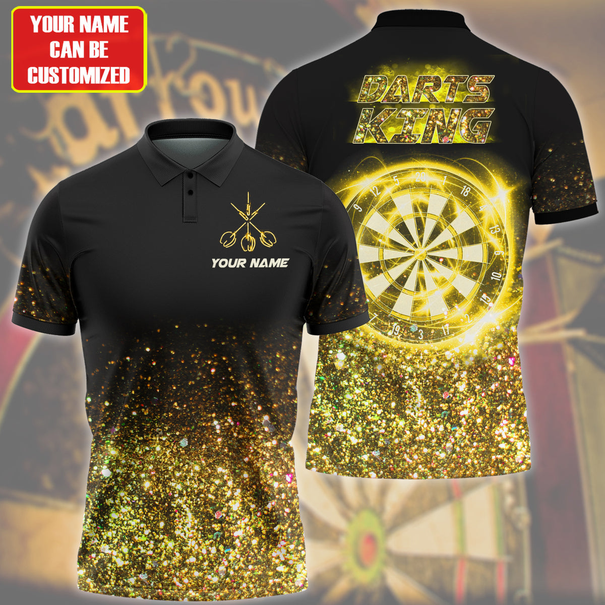 Personalized Name Yellow Darts King All Over Printed Unisex Shirt Q240401
