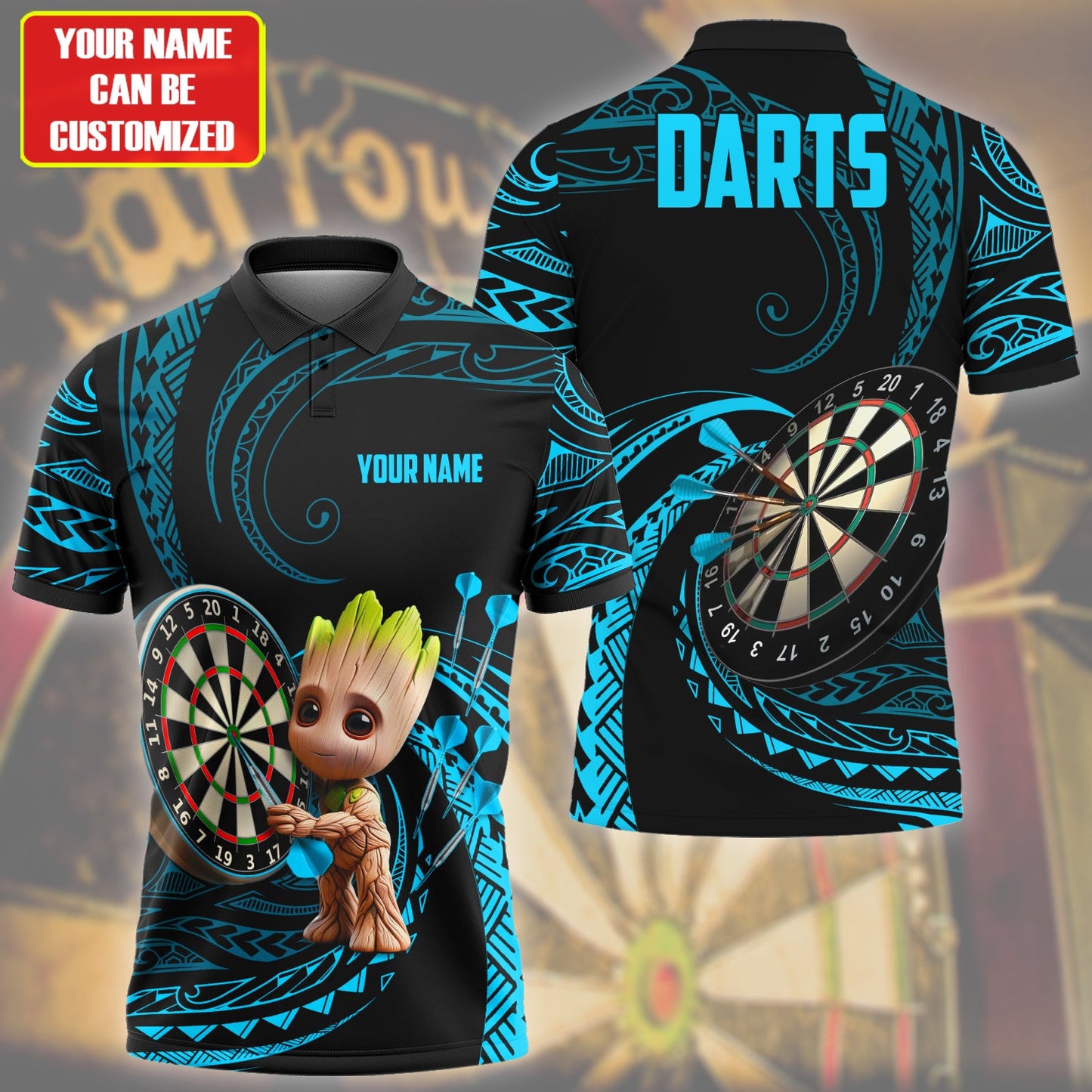 Personalized Name Gr Darts Tattoo Teal Version All Over Printed Unisex Shirt Q240405