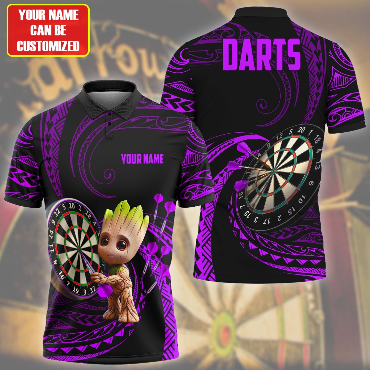 Personalized Name Gr Darts Tattoo Purple Version All Over Printed Unisex Shirt Q240405