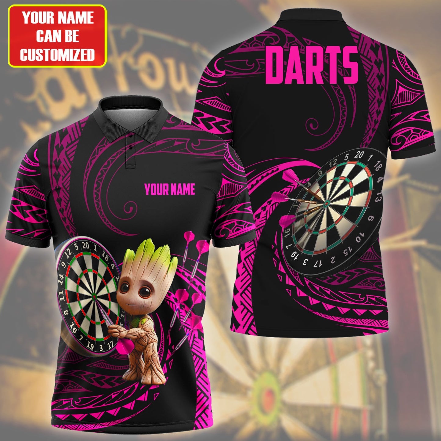 Personalized Name Gr Darts Tattoo Pink Version All Over Printed Unisex Shirt Q240405