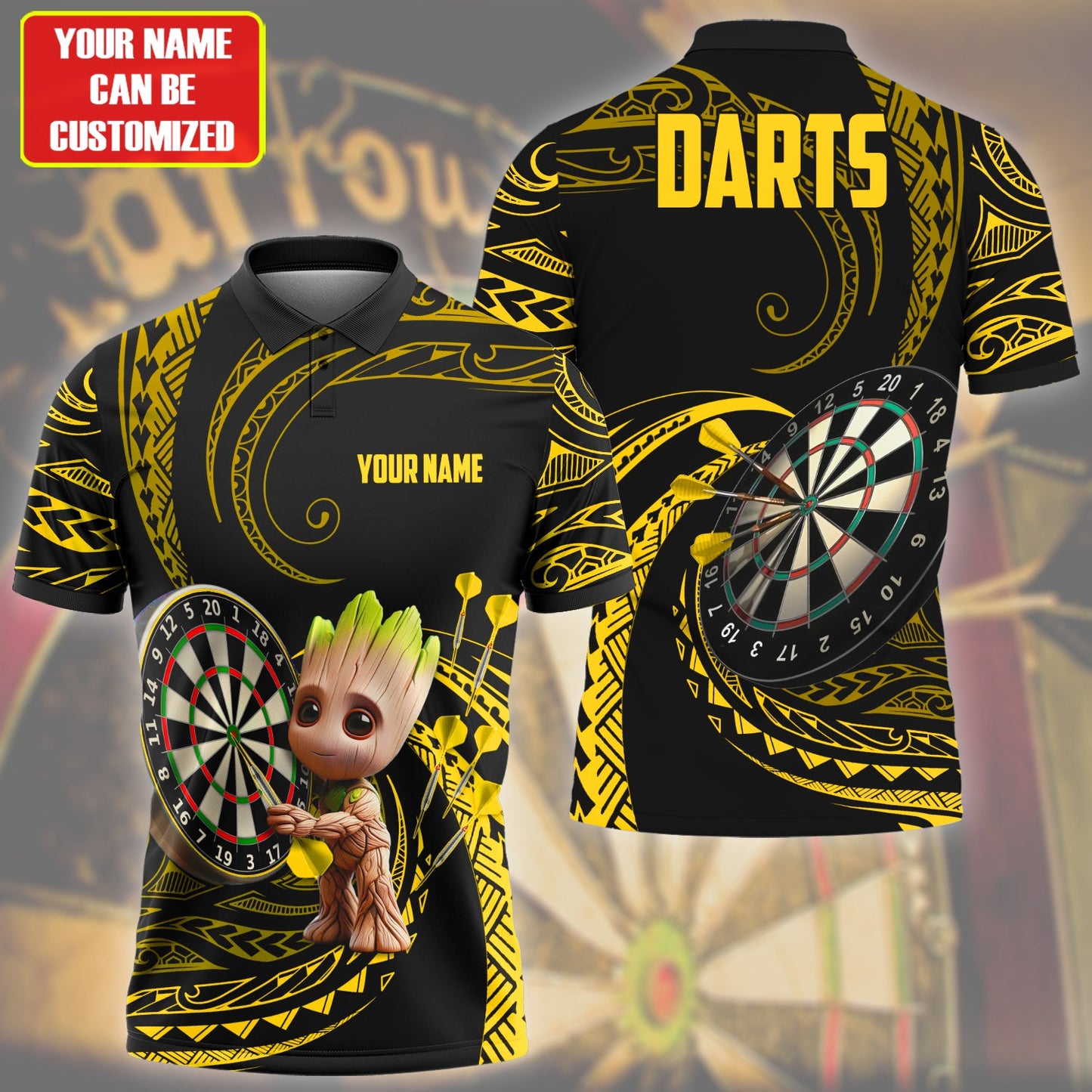 Personalized Name Gr Darts Tattoo Yellow Version All Over Printed Unisex Shirt Q240405