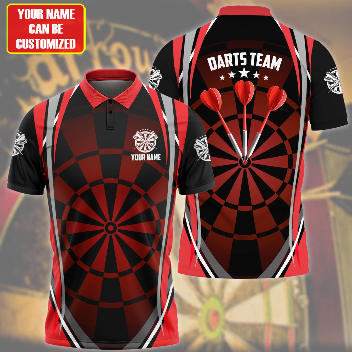Personalized Name Red Darts Team All Over Printed Unisex Shirt Q240408