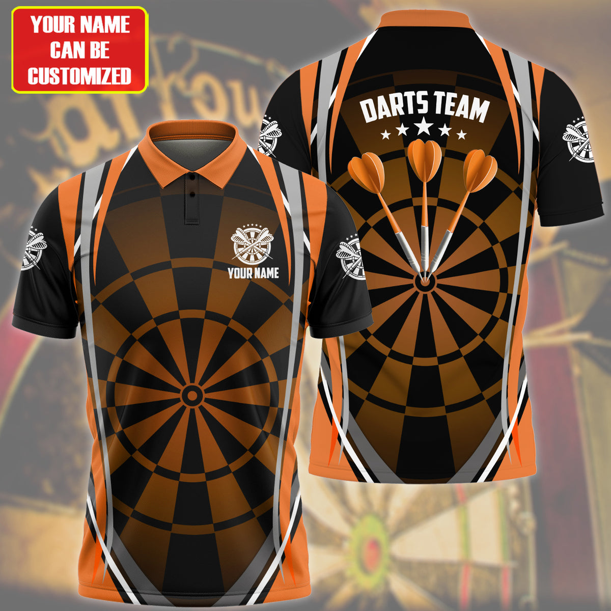 Personalized Name Orange Darts Team All Over Printed Unisex Shirt Q240408