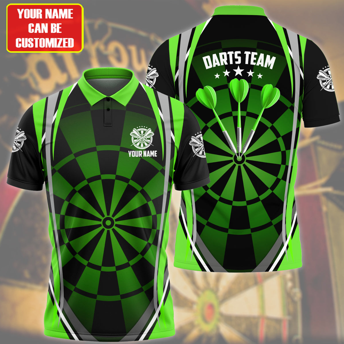 Personalized Name Green Darts Team All Over Printed Unisex Shirt Q240408