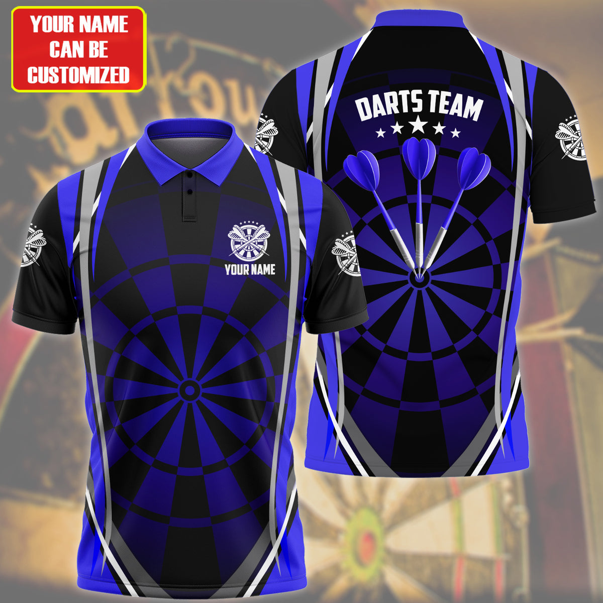 Personalized Name Blue Darts Team All Over Printed Unisex Shirt Q240408