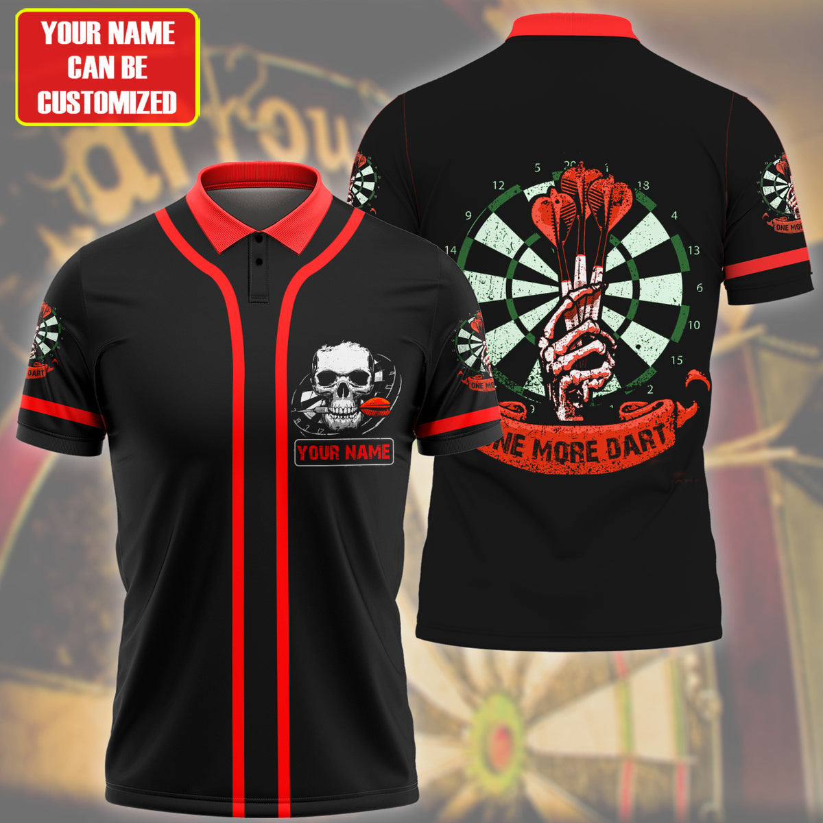 Personalized Name Red Skull One More Darts All Over Printed Unisex Shirt Q240409
