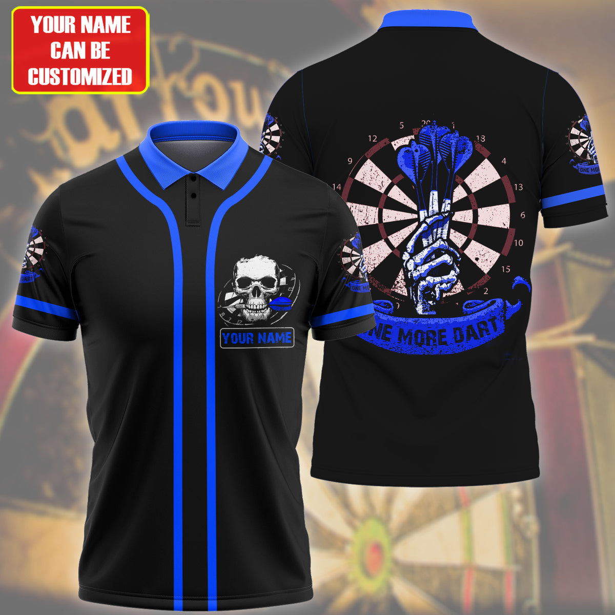 Personalized Name Blue Skull One More Darts All Over Printed Unisex Shirt Q240409