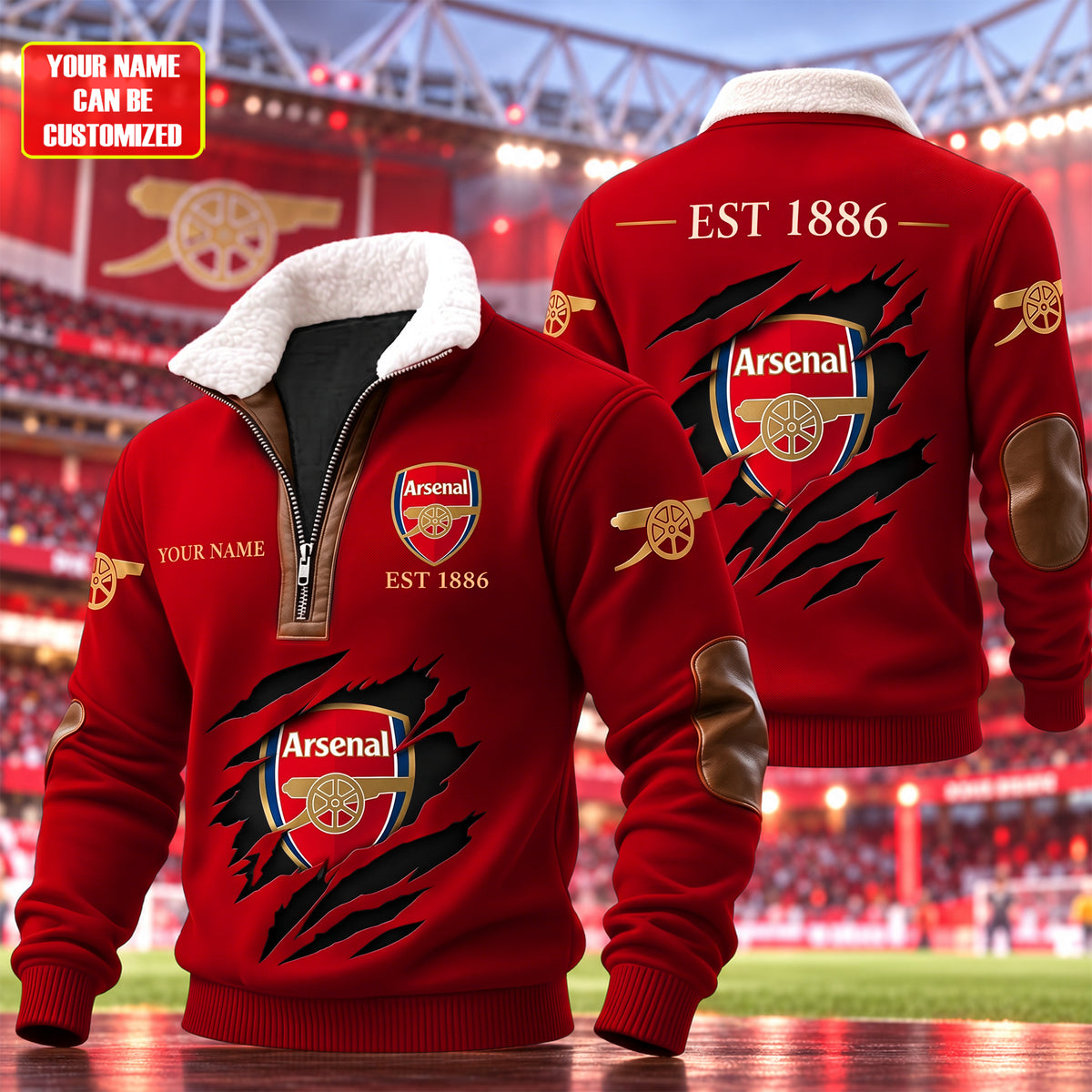 Personalized Arsenal EST 1886 Fur Zipper Pullover Shirt