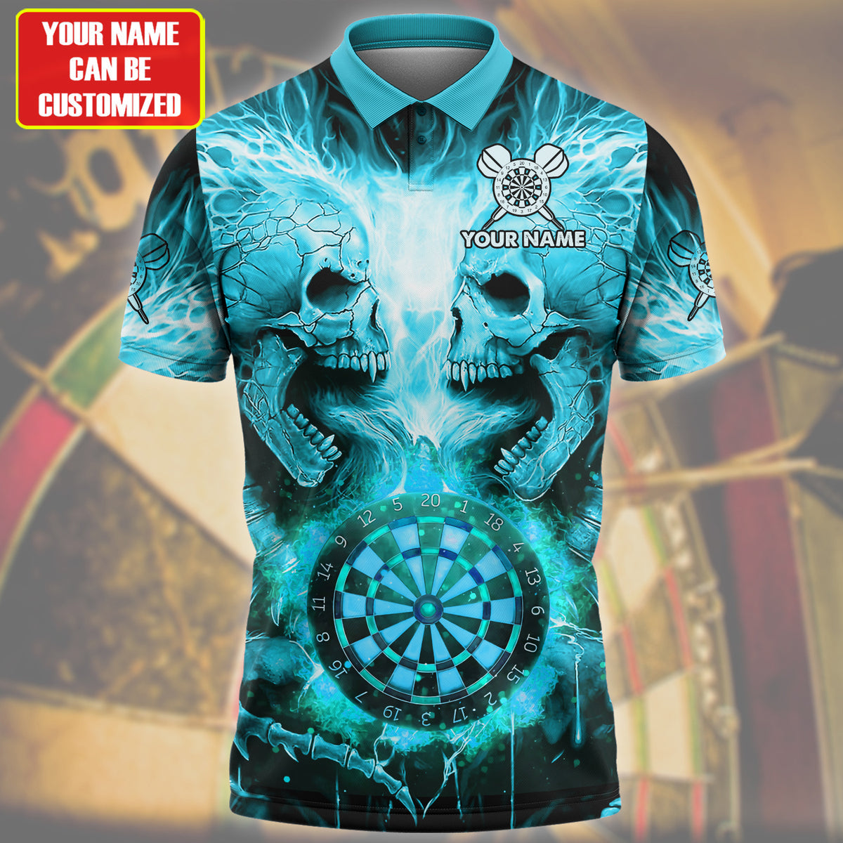 Personalized Name Skull Darts Teal Version All Over Printed Unisex Shirt Q260405