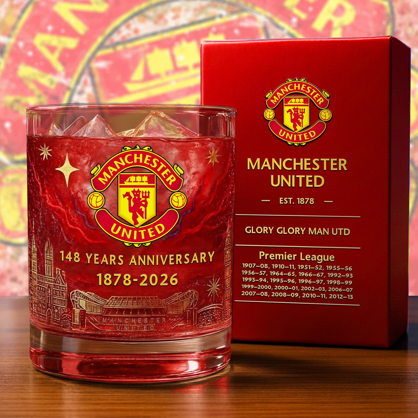 Personalized MU FC 148 Years Anniversary Whisky , MU Whiskey Glass, Holiday Gifts