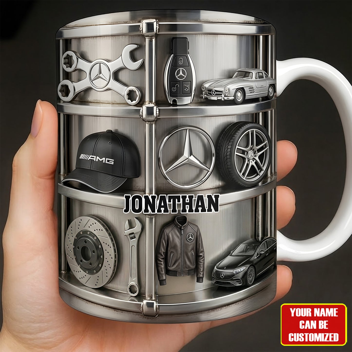 Personalized Merc AMG Metal Accent Mug , Cream Mug Gifts , Holiday Gifts