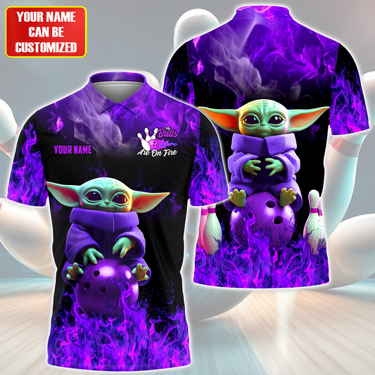 Personalized Name Purple Yd Bowling Fire All Over Printed Unisex Shirt Q290512