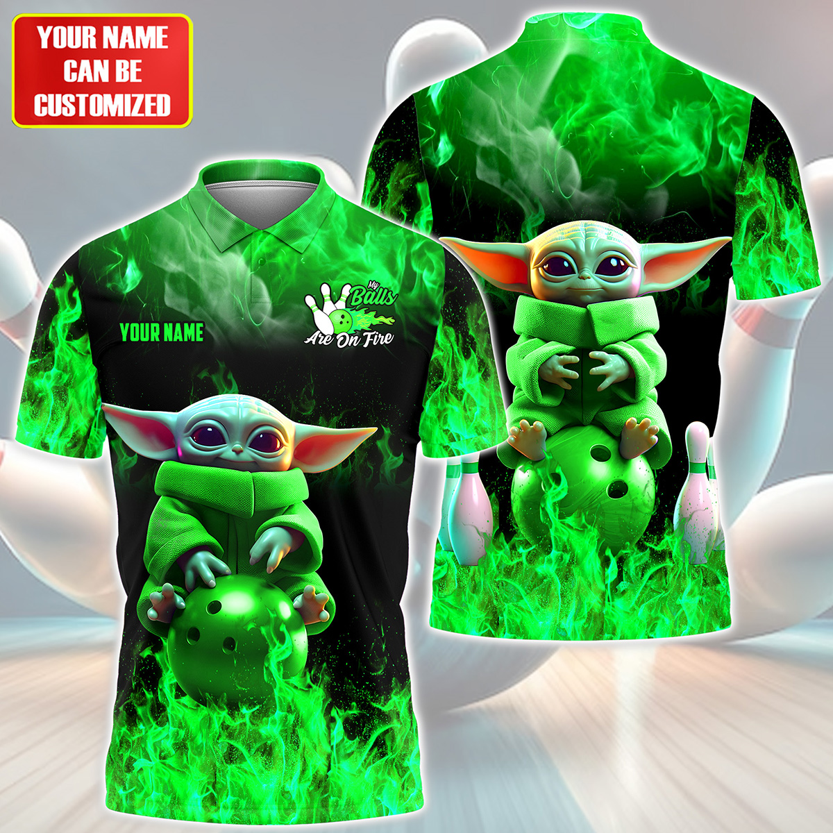 Personalized Name Green Yd Bowling Fire All Over Printed Unisex Shirt Q290512