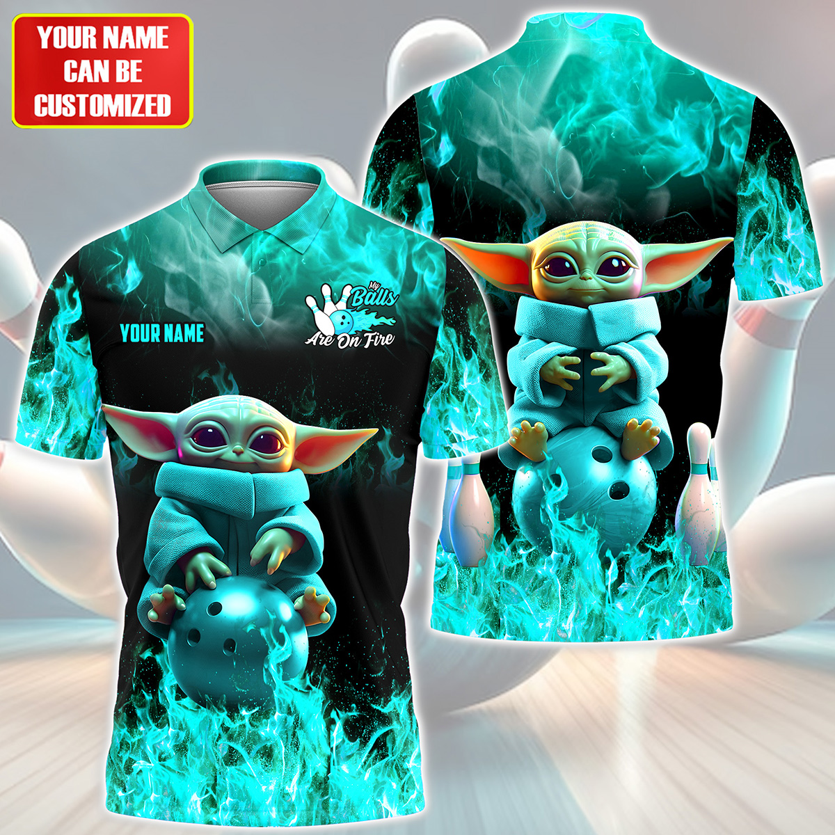 Personalized Name Teal Yd Bowling Fire All Over Printed Unisex Shirt Q290512