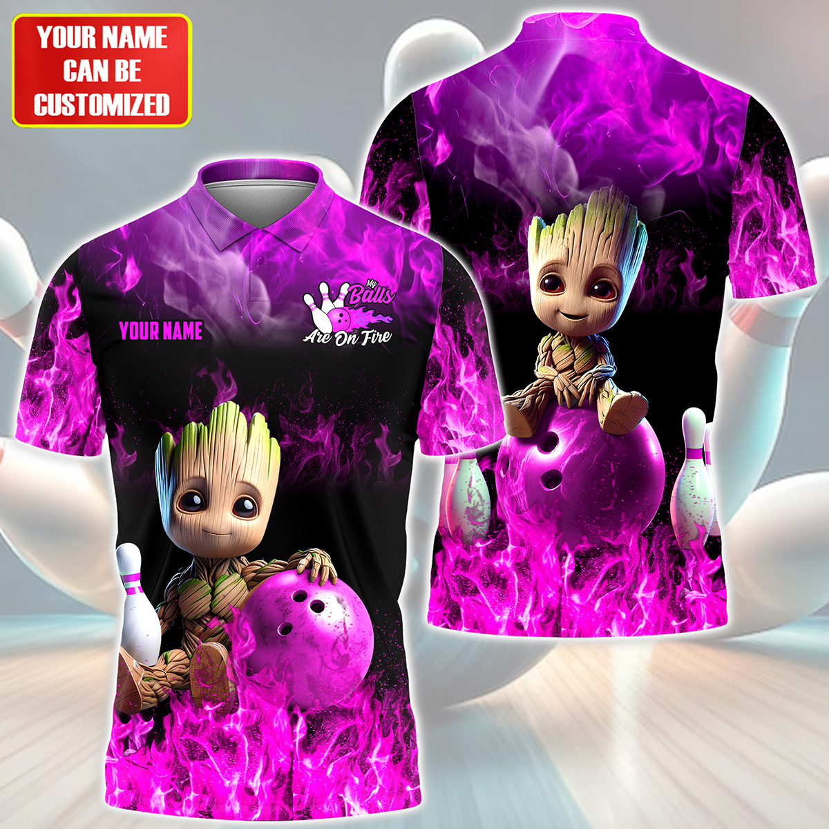 Personalized Name Gr Bowling Fire Pink Version All Over Printed Unisex Shirt Q290513