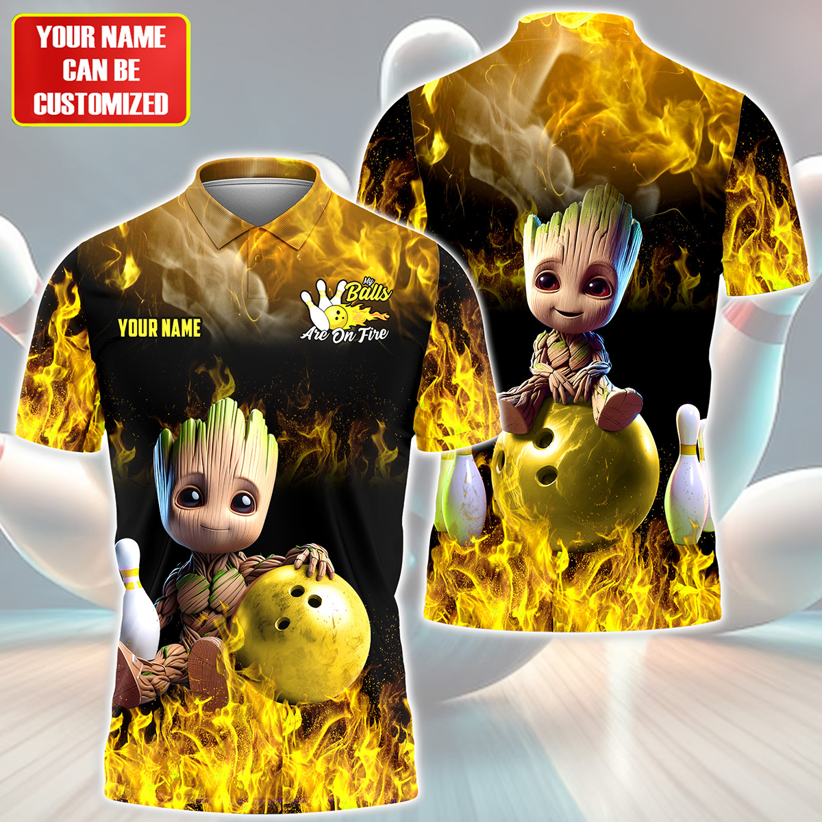 Personalized Name Gr Bowling Fire Yellow Version All Over Printed Unisex Shirt Q290513