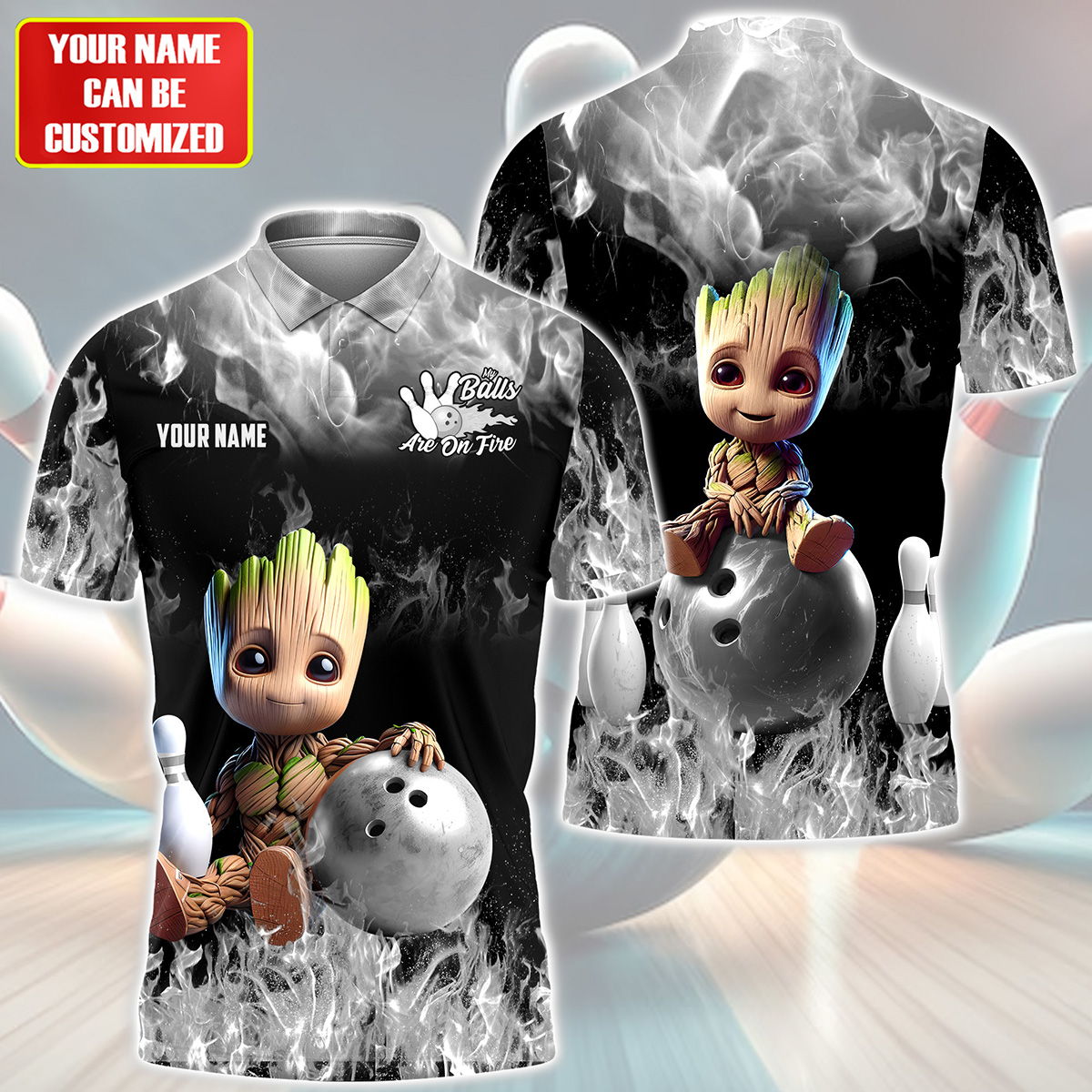 Personalized Name Gr Bowling Fire Black Version All Over Printed Unisex Shirt Q290513