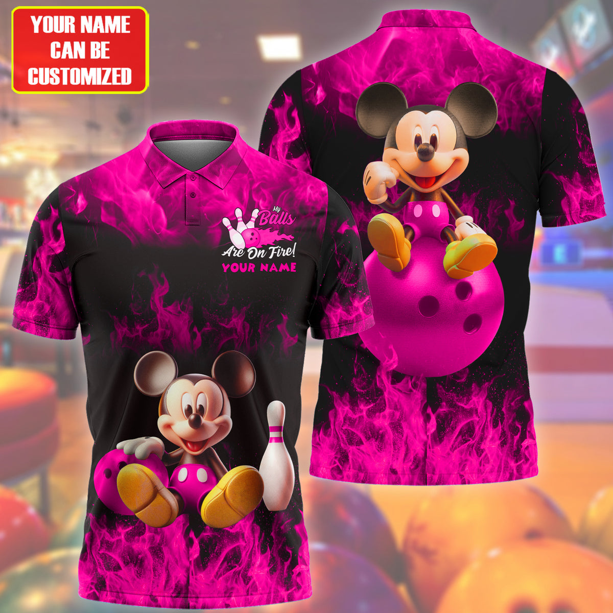 Personalized Name Pink Mk Bowling Fire All Over Printed Unisex Shirt Q020704