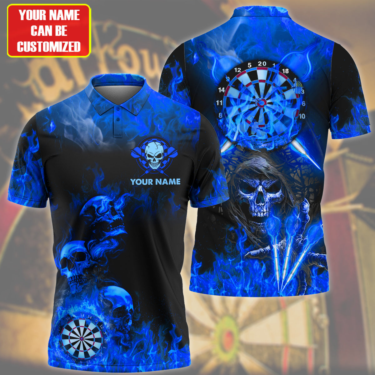 Personalized Name Skull Darts Flame Blue Version All Over Printed Unisex Shirt Q291107