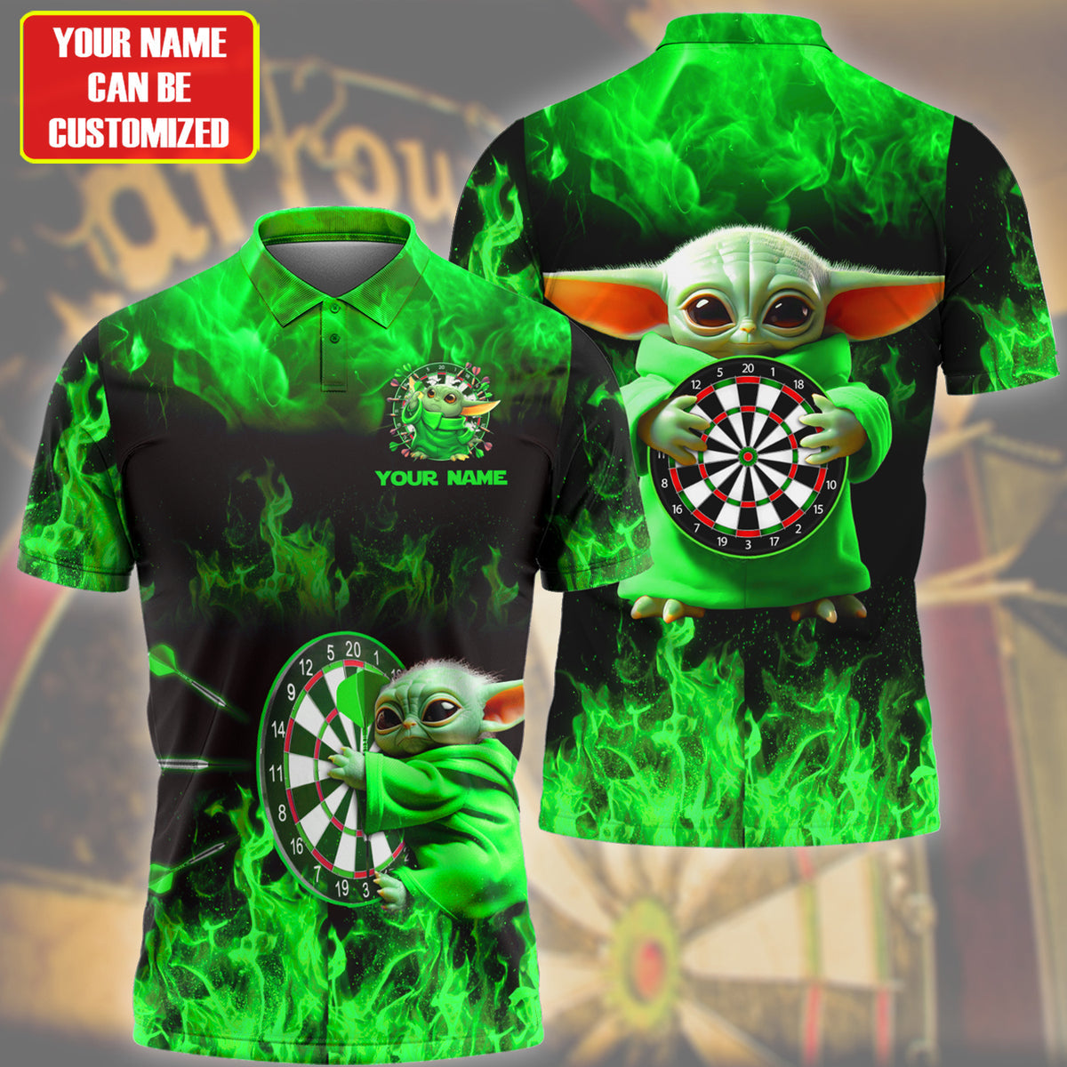 Personalized Name Green Yd Darts Fire All Over Printed Unisex Shirt Q300501