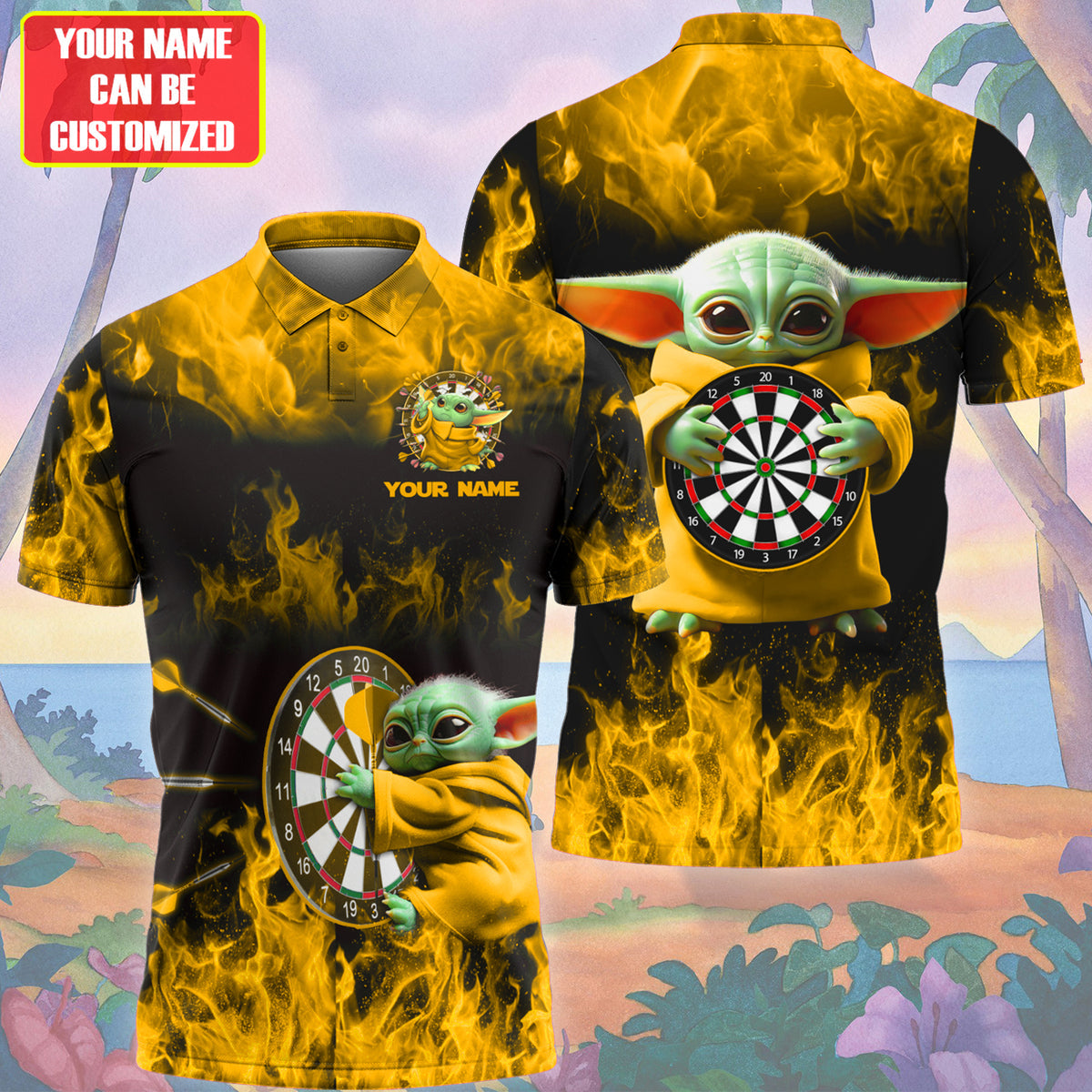 Personalized Name Yellow Yd Darts Fire All Over Printed Unisex Shirt Q300501