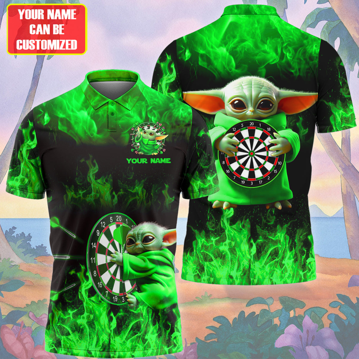 Personalized Name Green Yd Darts Fire All Over Printed Unisex Shirt Q300501
