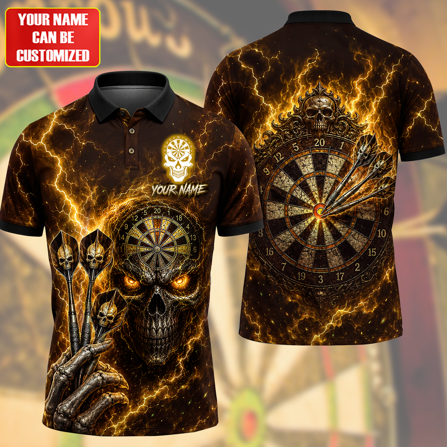 Personalized Name Skull Darts Vintage Sport All Over Printed Unisex Shirt