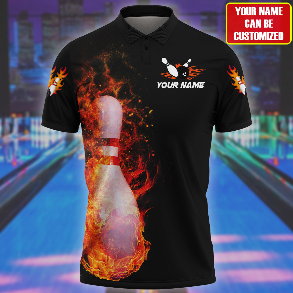Personalized Name Bowling Fire All Over Printed Unisex Shirt