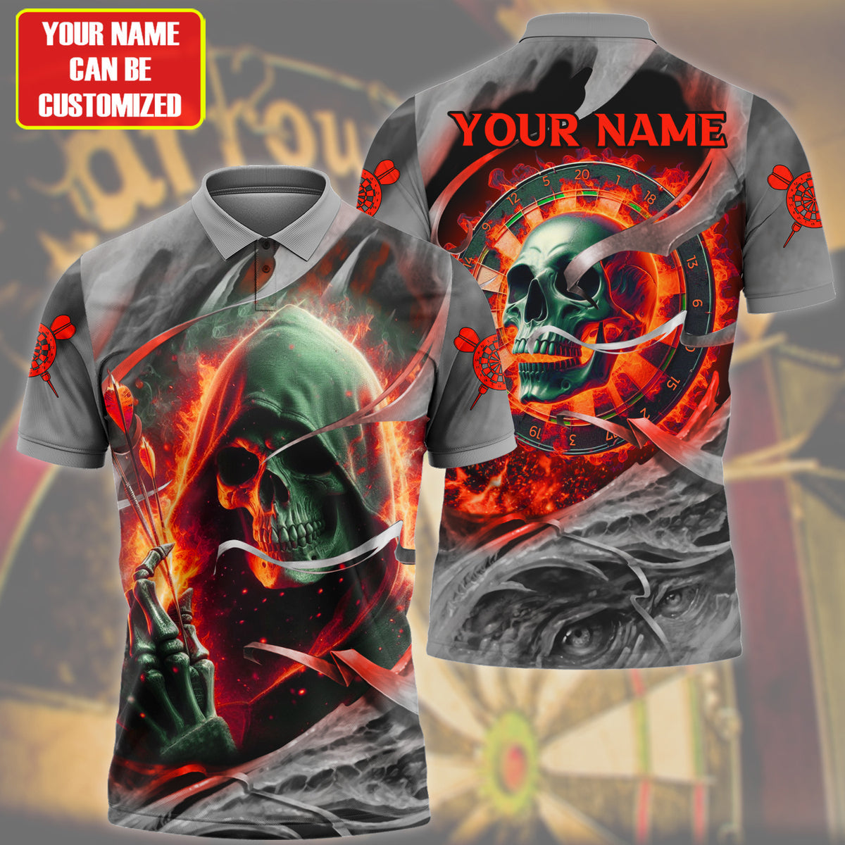 Personalized Name Skull Darts Red Version All Over Printed Unisex Shirt QB020401