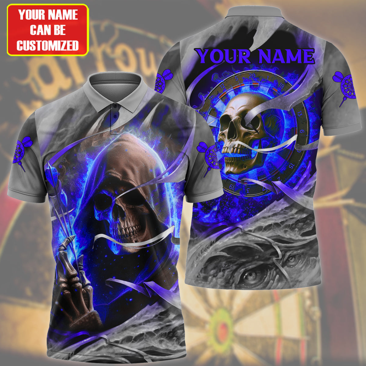 Personalized Name Skull Darts Blue Version All Over Printed Unisex Shirt QB020401
