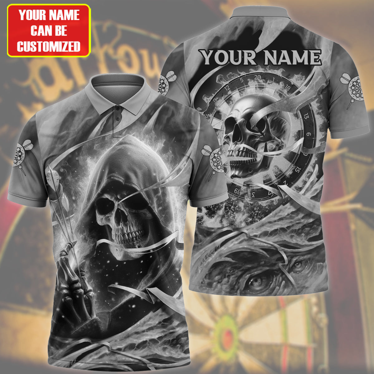 Personalized Name Skull Darts Black Version All Over Printed Unisex Shirt QB020401