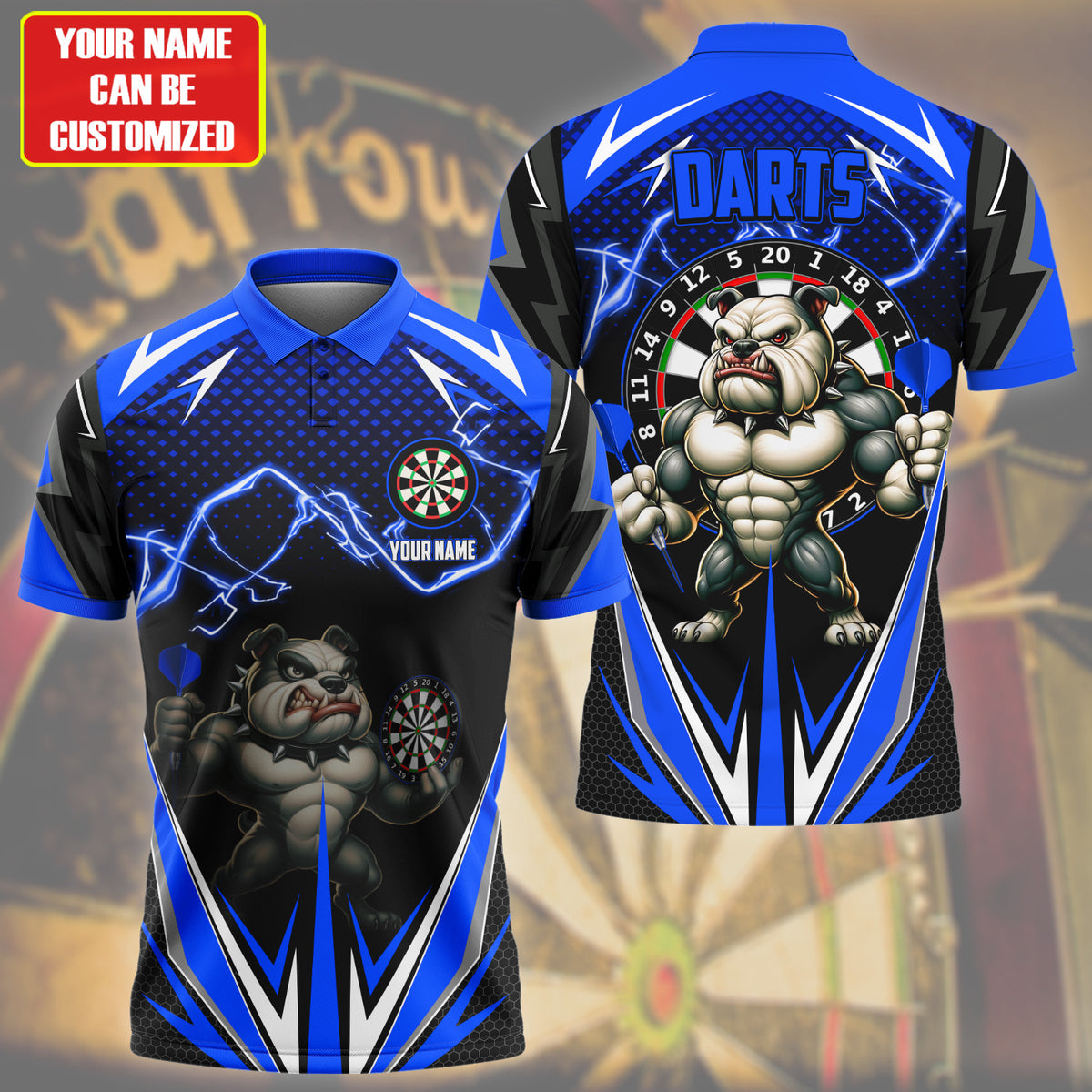 Personalized Name Bull Dog Darts Blue Version All Over Printed Unisex Shirt QB080601