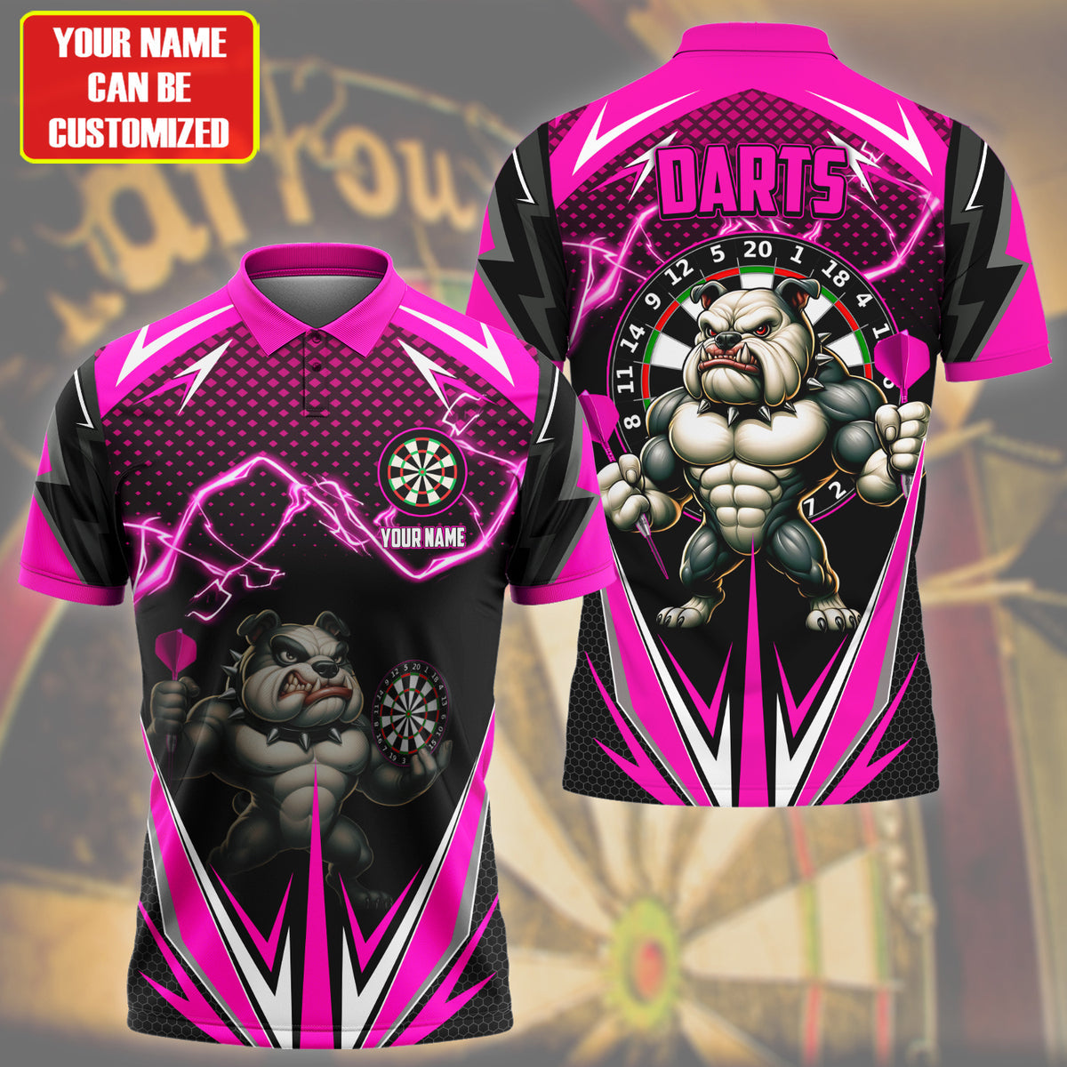 Personalized Name Bull Dog Darts Pink Version All Over Printed Unisex Shirt QB080601