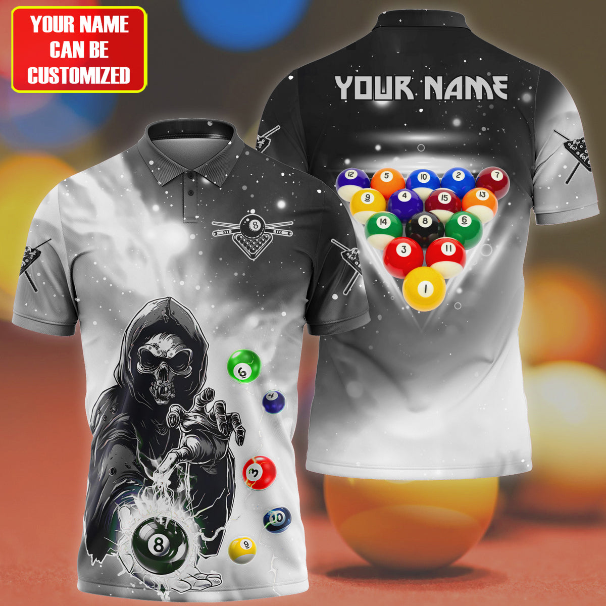 Personalized Billiards Skull Silver Version All Over Printed Unisex Shirt QB130609