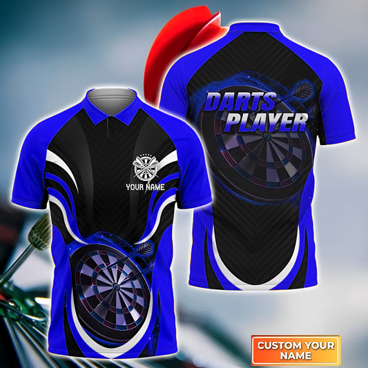 Darts Blue SH Personalized Name 3D Polo Shirt For Darts Player, Dart Team Shirts