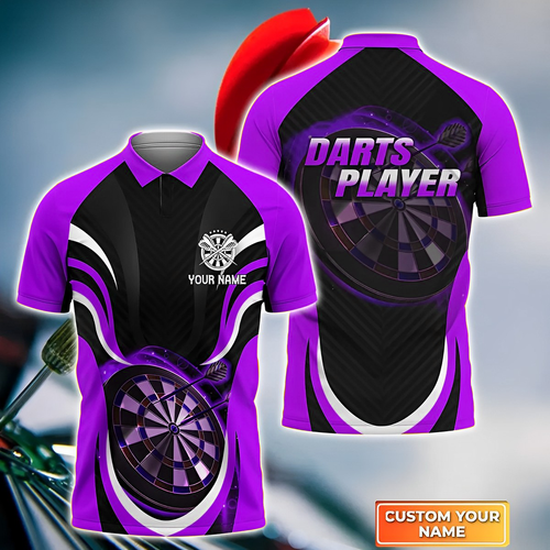 Darts Purple SH Personalized Name 3D Polo Shirt For Darts Player, Dart Team Shirts