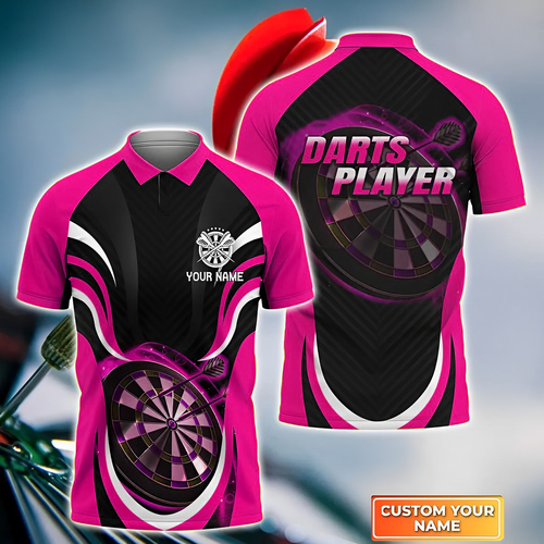 Darts Pink SH Personalized Name 3D Polo Shirt For Darts Player, Dart Team Shirts