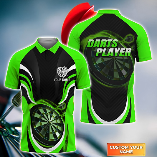Darts Green SH Personalized Name 3D Polo Shirt For Darts Player, Dart Team Shirts