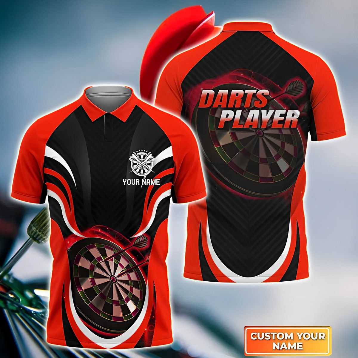 Darts Red SH Personalized Name 3D Polo Shirt For Darts Player, Dart Team Shirts