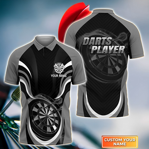 Darts Gray SH Personalized Name 3D Polo Shirt For Darts Player, Dart Team Shirts