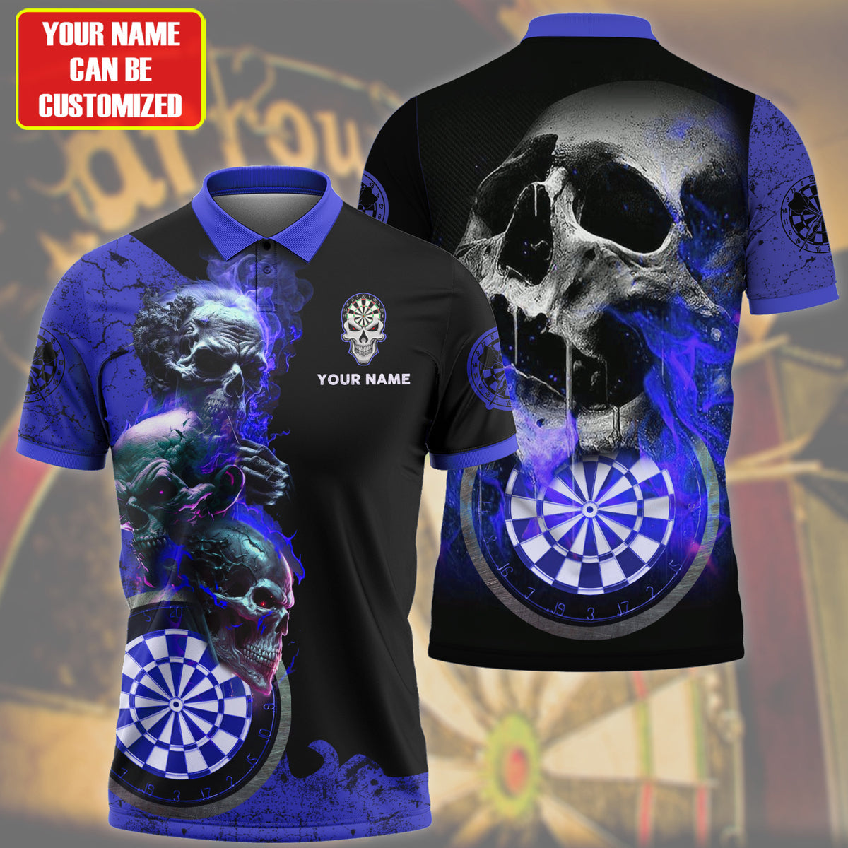 Personalized Name Blue Darts Skull All Over Printed Unisex Shirt S080604