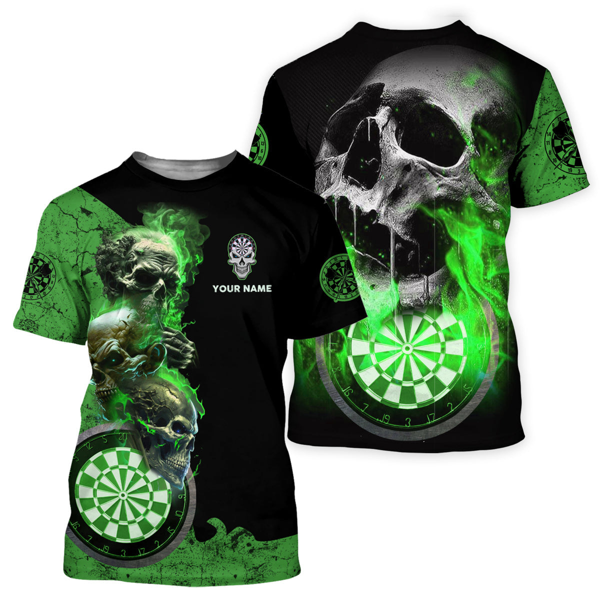 Personalized Name Green Darts Skull All Over Printed Unisex Shirt S080604