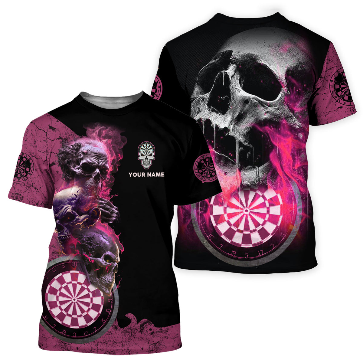 Personalized Name Pink Darts Skull All Over Printed Unisex Shirt S080604