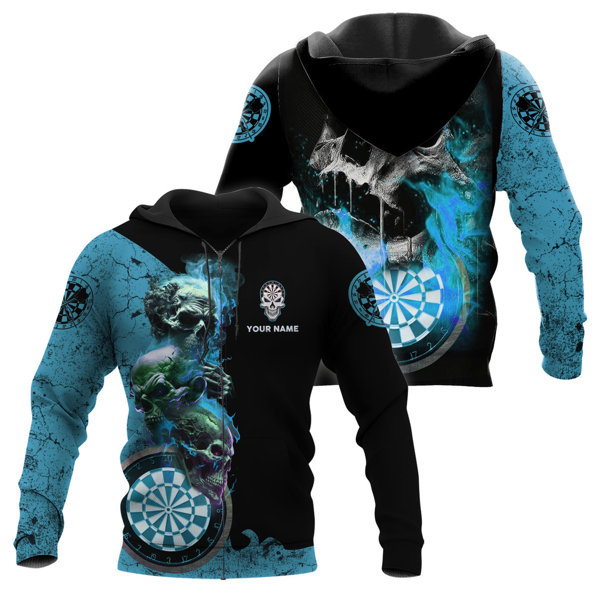 Personalized Name Teal Darts Skull All Over Printed Unisex Shirt S080604