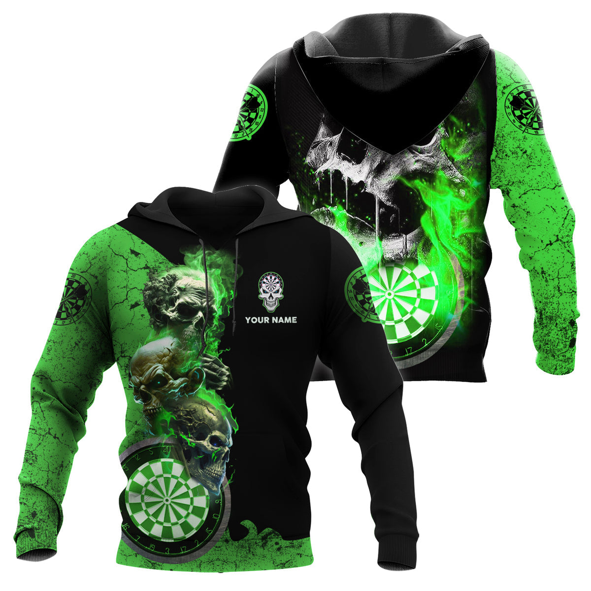 Personalized Name Green Darts Skull All Over Printed Unisex Shirt S080604