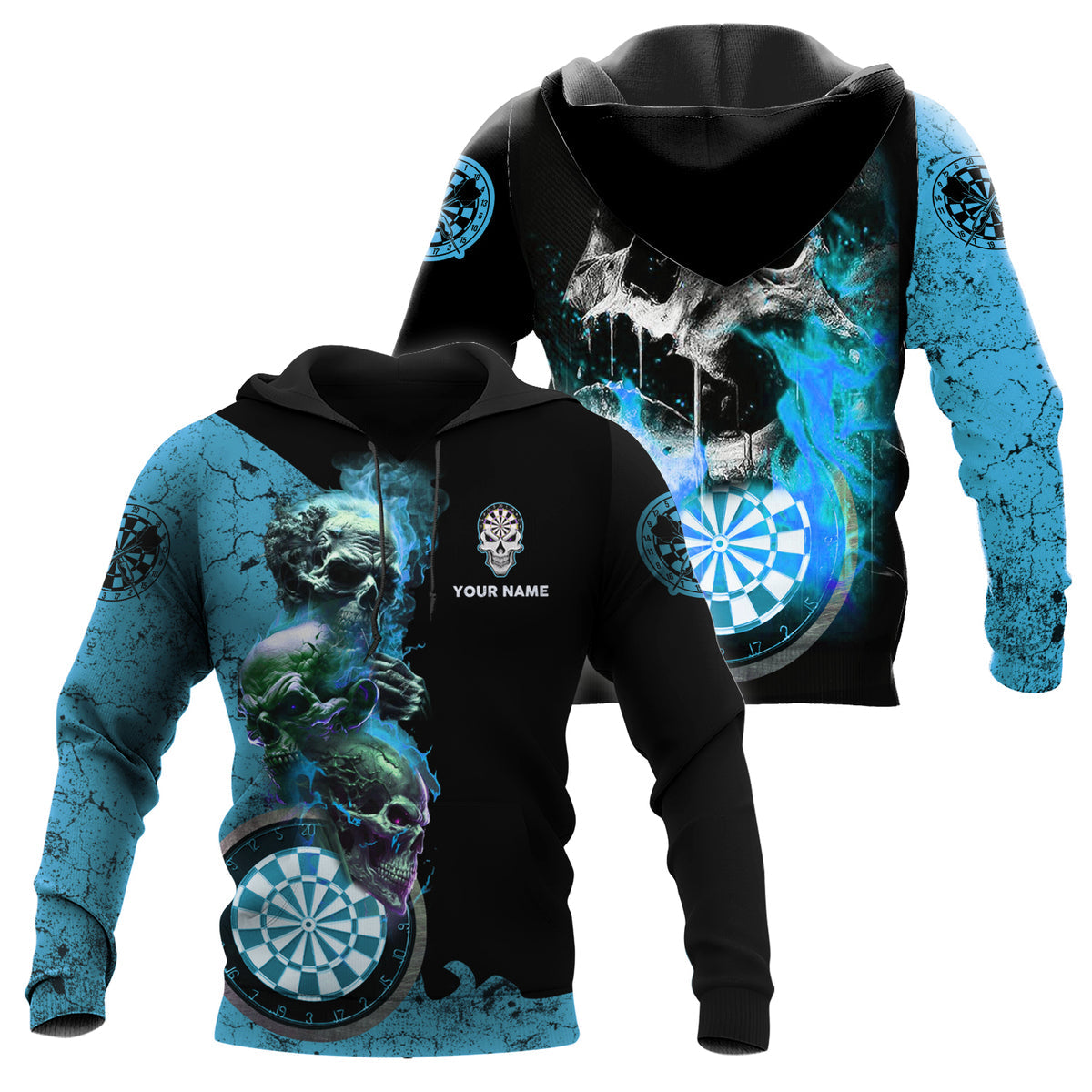 Personalized Name Teal Darts Skull All Over Printed Unisex Shirt S080604