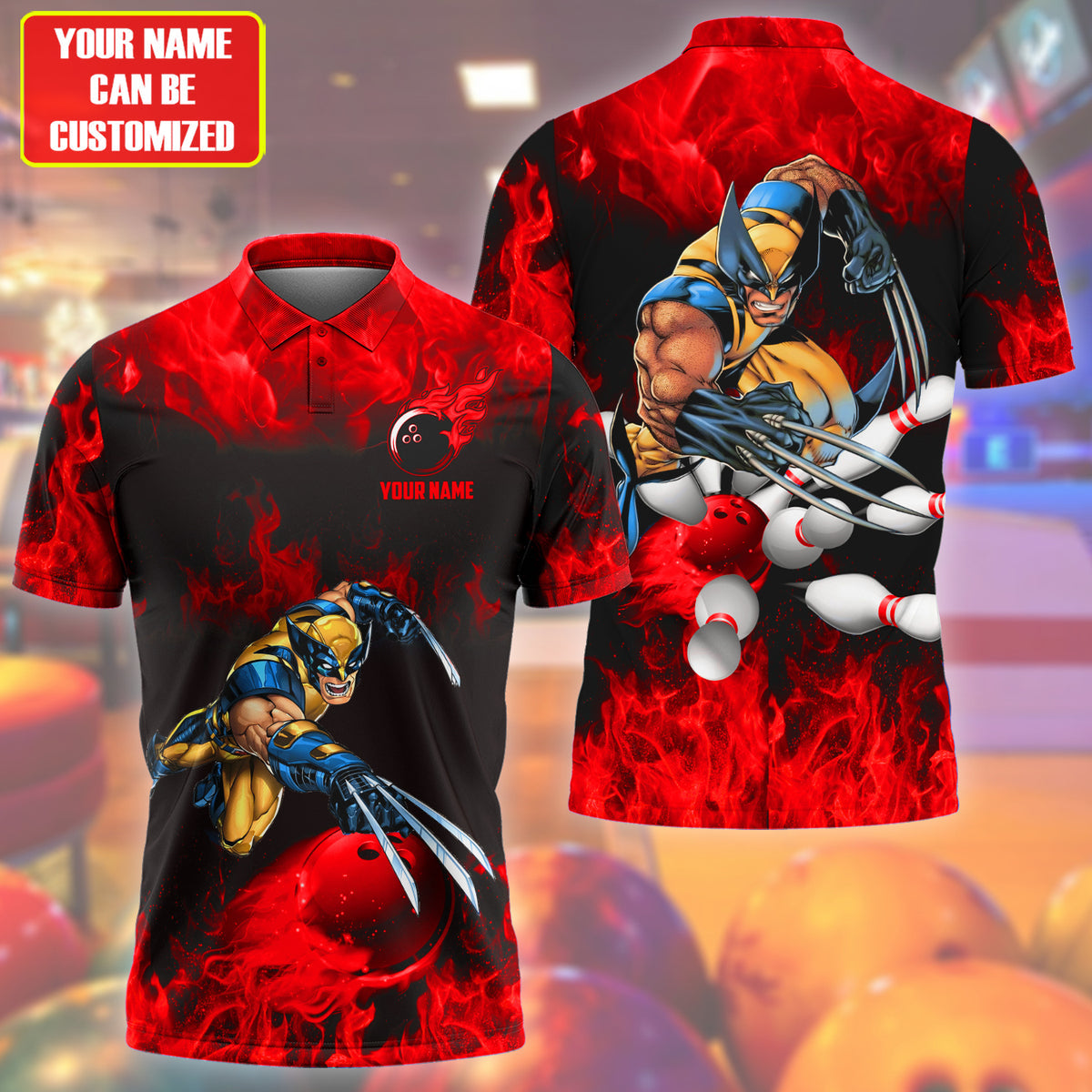 Personalized Name Wolv Fire Bowling Red Version All Over Printed Unisex Shirt S130614